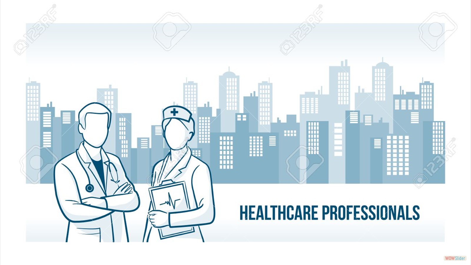 33036816-Healthcare-professionals-banner-with-skyline-urban-background-Stock-Vector